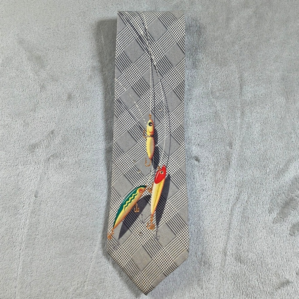 Cutter Buck Fly Fishing Tie Men 53x4 Gray Glen Plaid Check Colorful Outdoor Silk